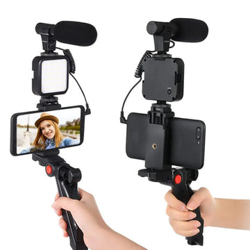 Video Making and Vlogging Kit - AY-49 for Video Making, Mic, Mini Vlog Tripod Stand, Microphone, LED Light & Phone Holder Clip for Making Tiktok Videos, Podcasting