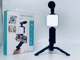 Video Making and Vlogging Kit - AY-49 for Video Making, Mic, Mini Vlog Tripod Stand, Microphone, LED Light & Phone Holder Clip for Making Tiktok Videos, Podcasting