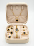 Luxury Black Clover Gold Plated Jewellery Gift Box Set – Necklace, Bracelet, Ring, Earrings & Watch