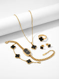 Luxury Black Clover Gold Plated Jewellery Gift Box Set – Necklace, Bracelet, Ring, Earrings & Watch